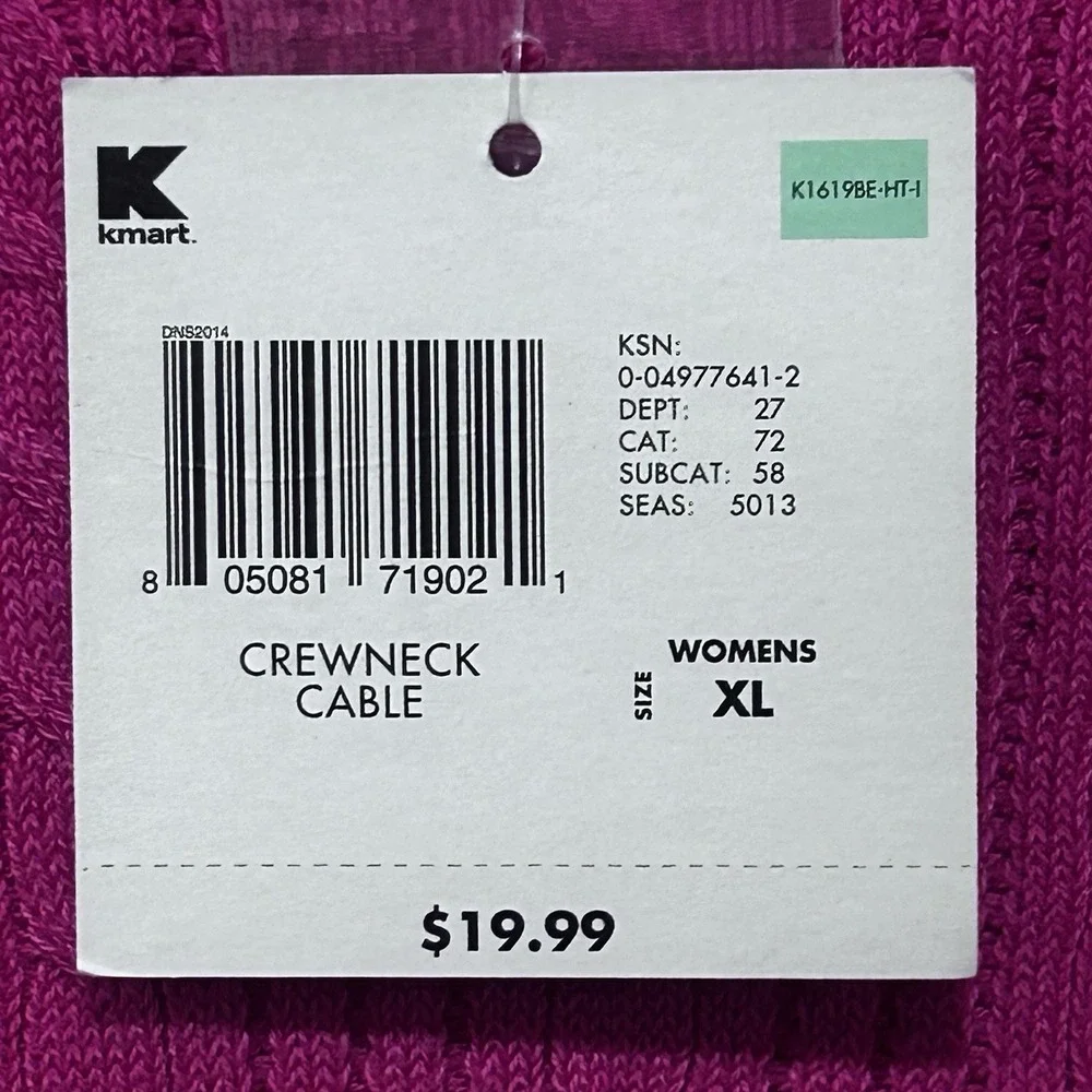 Basic Edition Women Pink Crewneck Cable Pullover Sweater XL NWT